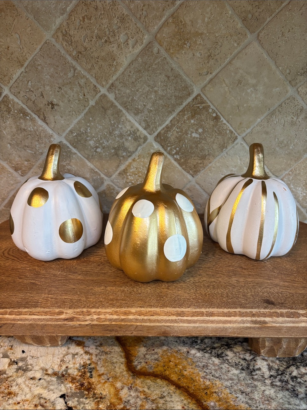 Adorable Gold & White Ceramic Pumpkin Trio